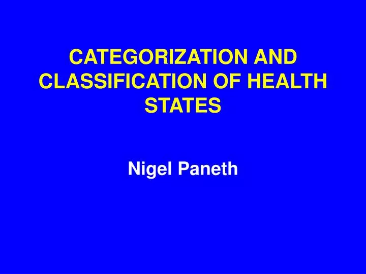 categorization and classification of health states
