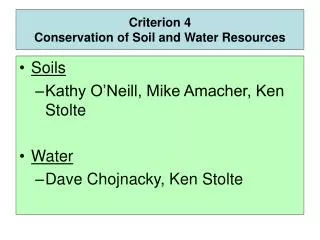 Criterion 4 Conservation of Soil and Water Resources