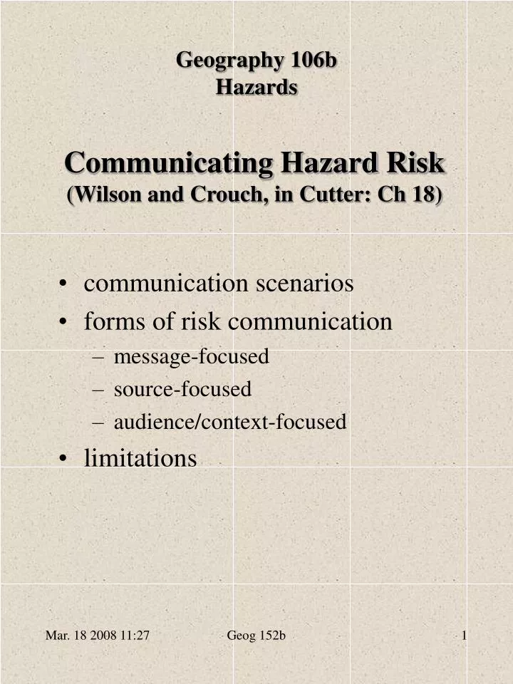 communicating hazard risk wilson and crouch in cutter ch 18