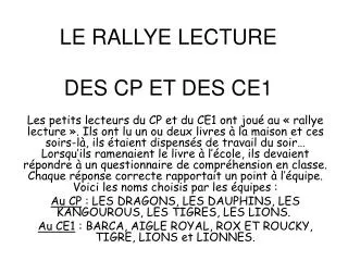 LE RALLYE LECTURE DES CP ET DES CE1