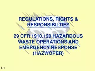 REGULATIONS, RIGHTS &amp; RESPONSIBILTIES 29 CFR 1910.120 HAZARDOUS WASTE OPERATIONS AND EMERGENCY RESPONSE (HAZWOPER)