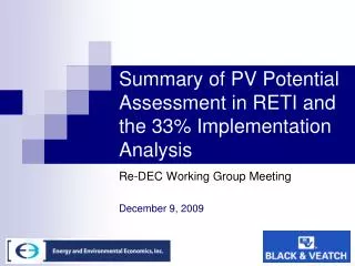 Summary of PV Potential Assessment in RETI and the 33% Implementation Analysis
