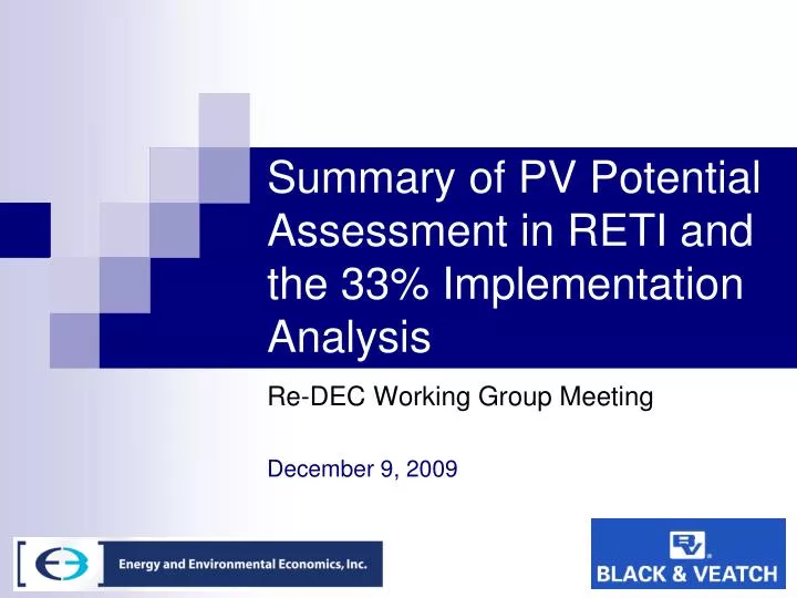 summary of pv potential assessment in reti and the 33 implementation analysis