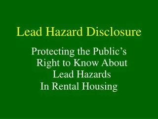 Lead Hazard Disclosure