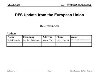 DFS Update from the European Union