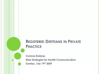 Registered Dietitians in Private Practice