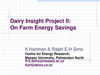 Dairy Insight Project II: On Farm Energy Savings