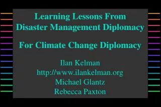 Learning Lessons From Disaster Management Diplomacy For Climate Change Diplomacy