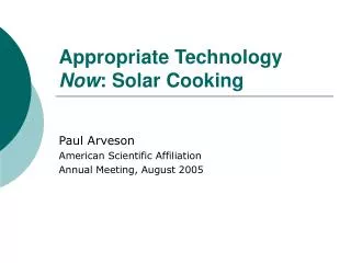 Appropriate Technology Now : Solar Cooking