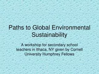 Paths to Global Environmental Sustainability