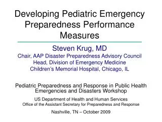 Pediatric Preparedness and Response in Public Health Emergencies and Disasters Workshop US Department of Health and Huma