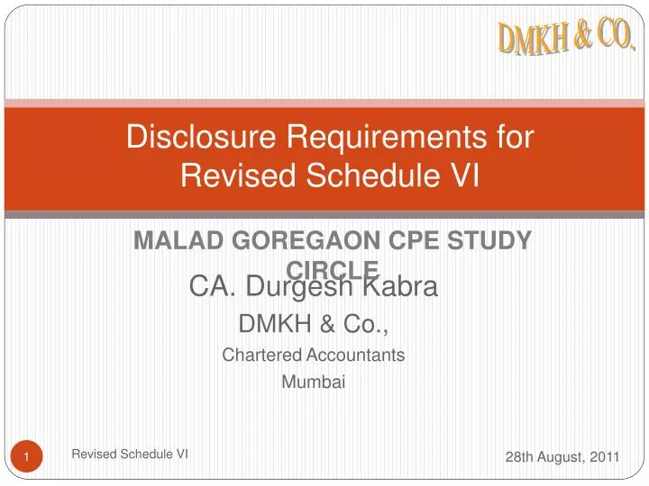 disclosure requirements for revised schedule vi