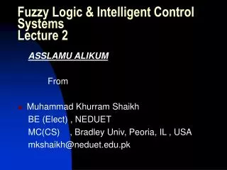 Fuzzy Logic &amp; Intelligent Control Systems Lecture 2