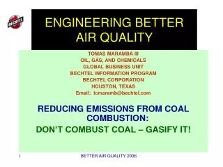 ENGINEERING BETTER AIR QUALITY