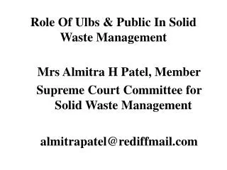 Role Of Ulbs &amp; Public In Solid Waste Management