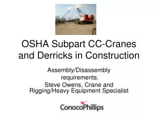 OSHA Subpart CC-Cranes and Derricks in Construction