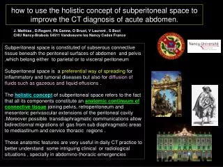 how to use the holistic concept of subperitoneal space to improve the CT diagnosis of acute abdomen.