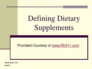 Defining Dietary Supplements