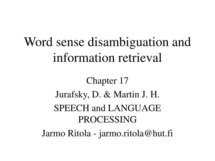 word sense disambiguation and information retrieval