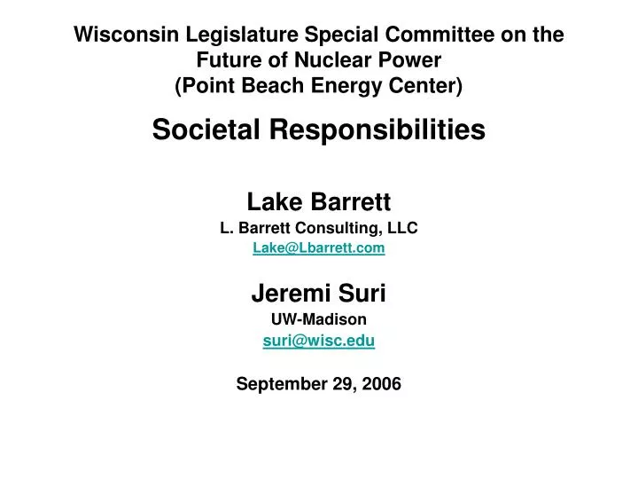 wisconsin legislature special committee on the future of nuclear power point beach energy center