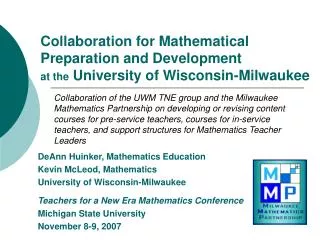 Collaboration for Mathematical Preparation and Development at the University of Wisconsin-Milwaukee