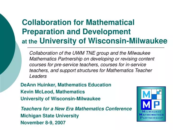 collaboration for mathematical preparation and development at the university of wisconsin milwaukee