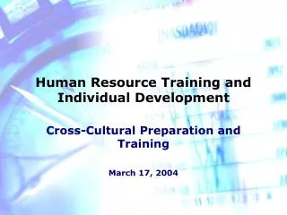 Human Resource Training and Individual Development