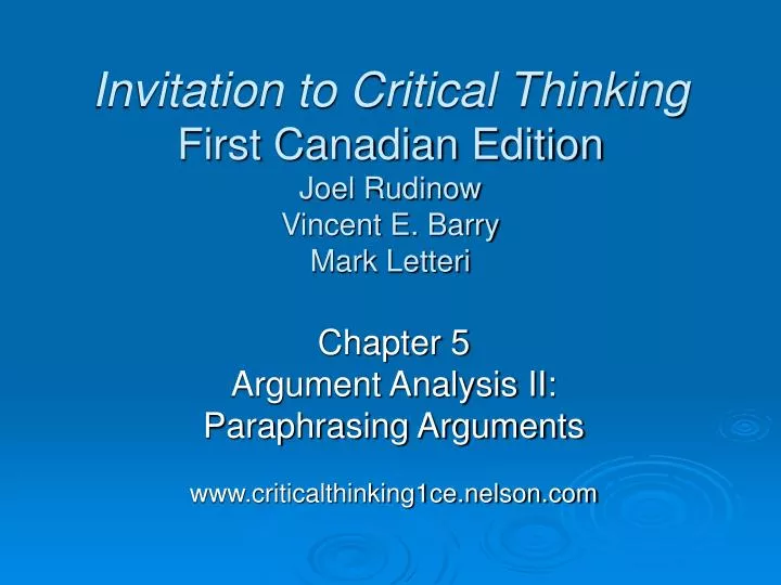 invitation to critical thinking first canadian edition joel rudinow vincent e barry mark letteri