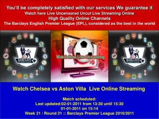 Chelsea vs Aston Villa LIVE STREAM ONLINE EPL TV SHOW