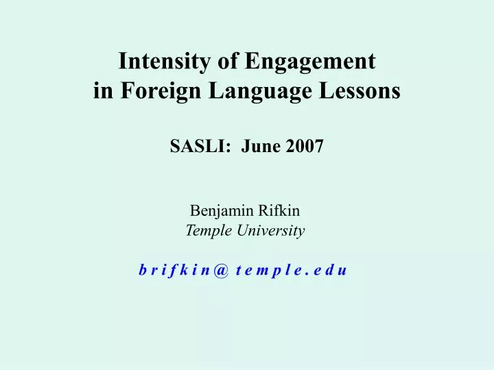 intensity of engagement in foreign language lessons sasli june 2007
