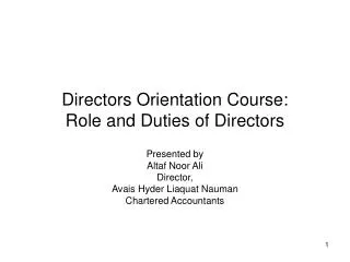 Directors Orientation Course: Role and Duties of Directors