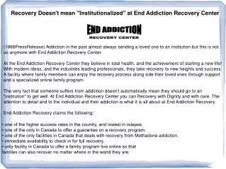 Recovery Doesn't mean "Institutionalized" at End Addiction R