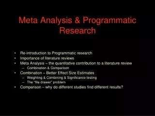 Meta Analysis &amp; Programmatic Research