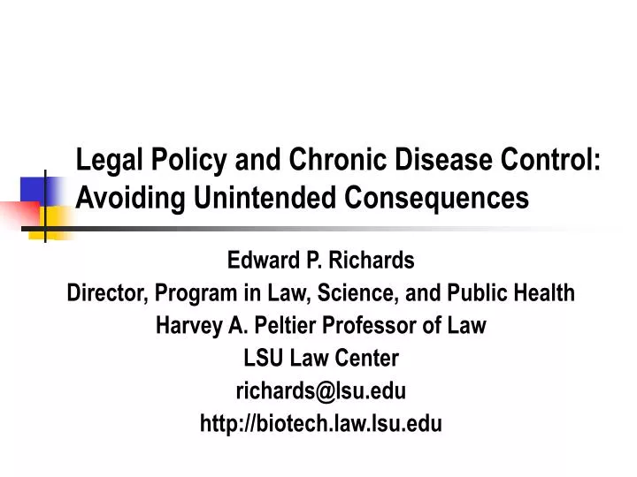 legal policy and chronic disease control avoiding unintended consequences