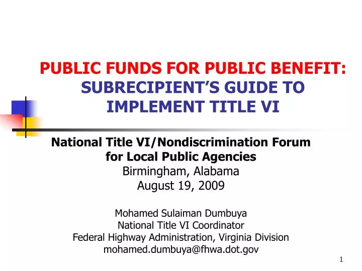 public funds for public benefit subrecipient s guide to implement title vi