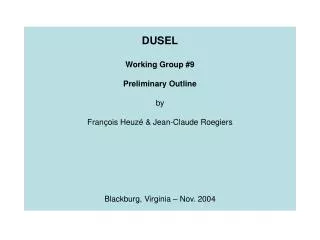 DUSEL Working Group #9 Preliminary Outline by Fran çois Heuzé &amp; Jean-Claude Roegiers Blackburg, Virginia – Nov. 2004
