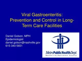 Viral Gastroenteritis: Prevention and Control in Long-Term Care Facilities