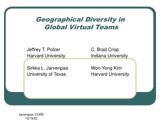 Geographical Diversity in Global Virtual Teams