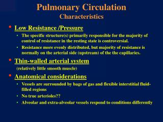 Pulmonary Circulation Characteristics