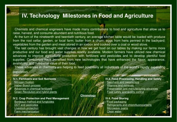iv technology milestones in food and agriculture