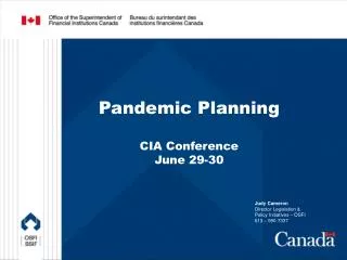 Pandemic Planning CIA Conference June 29-30