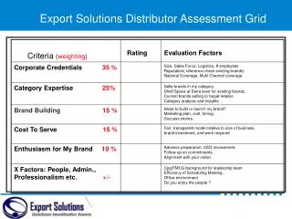 Export Solutions Distributor Assessment Grid