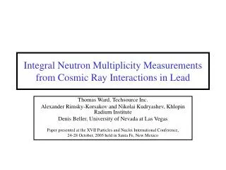 Integral Neutron Multiplicity Measurements from Cosmic Ray Interactions in Lead