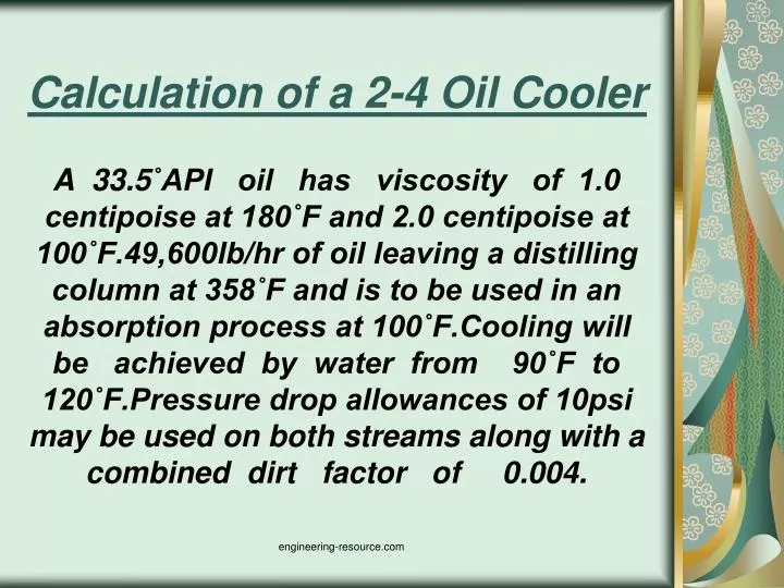calculation of a 2 4 oil cooler