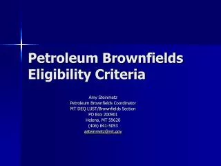Petroleum Brownfields Eligibility Criteria