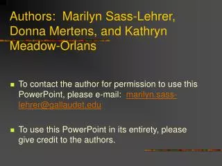 Authors: Marilyn Sass-Lehrer, Donna Mertens, and Kathryn Meadow-Orlans