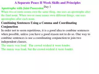 A Separate Peace II Week Skills and Principles
