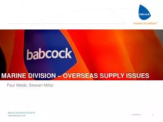 MARINE DIVISION – OVERSEAS SUPPLY ISSUES