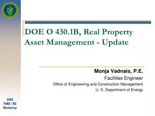 DOE O 430.1B, Real Property Asset Management - Update