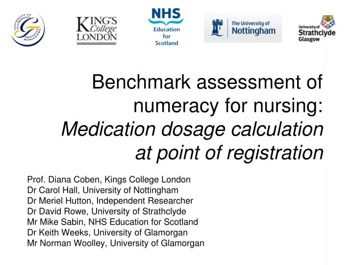 benchmark assessment of numeracy for nursing medication dosage calculation at point of registration